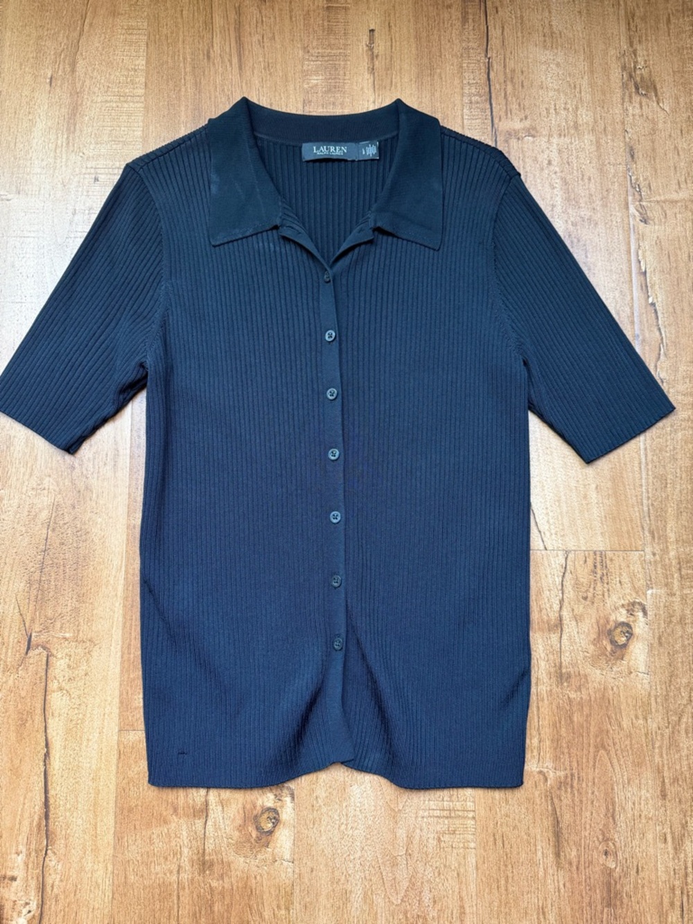 Ralph Lauren Black Ribbed Short-Sleeve Button-Down Shirt
